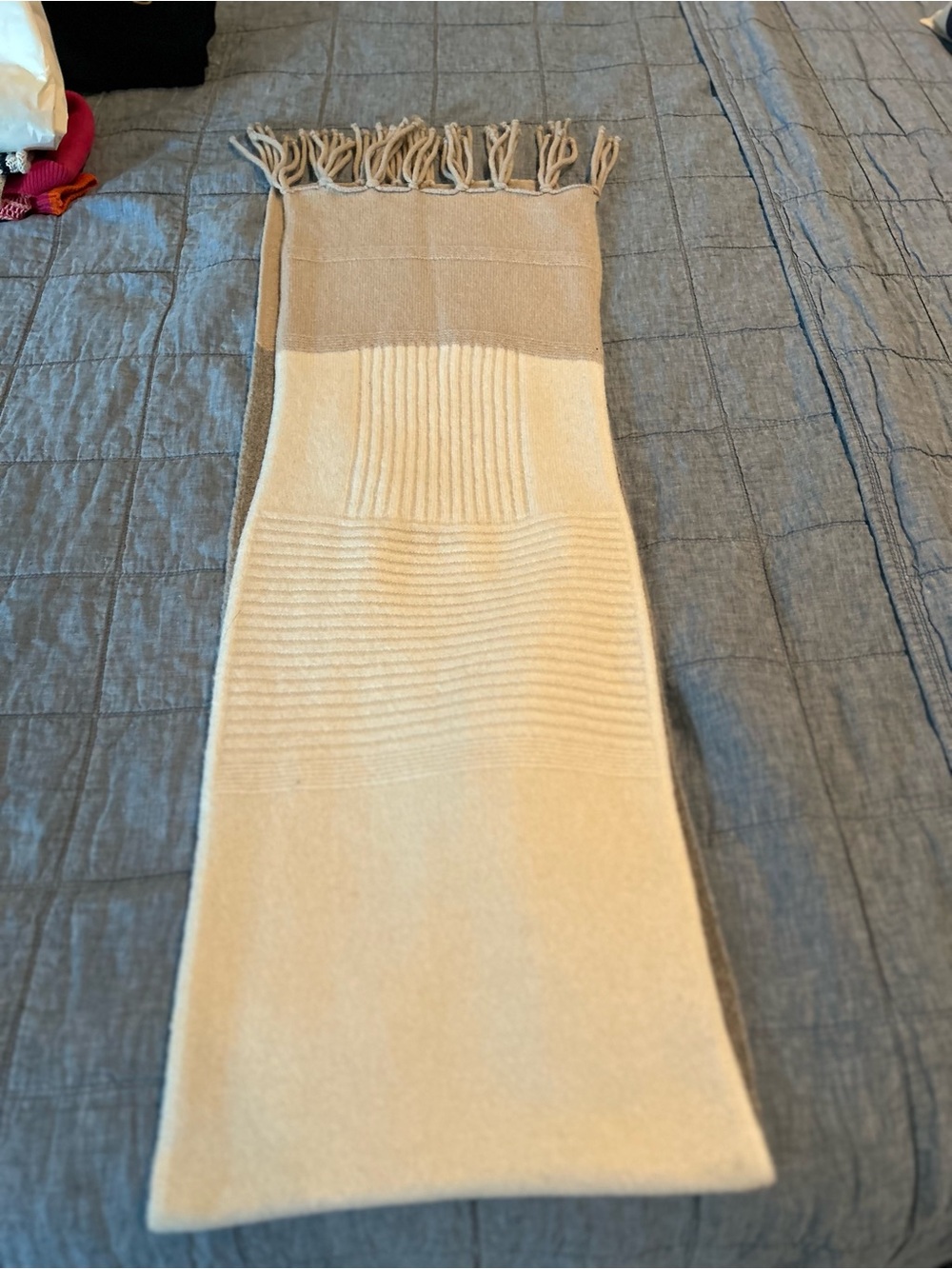 Vince Camuto Beige and Cream Knit Scarf with Fringe